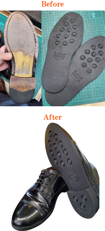 COLE HAAN(コール・ハーン)の修理例、靴底全体交換した靴修理のビフォーアフター