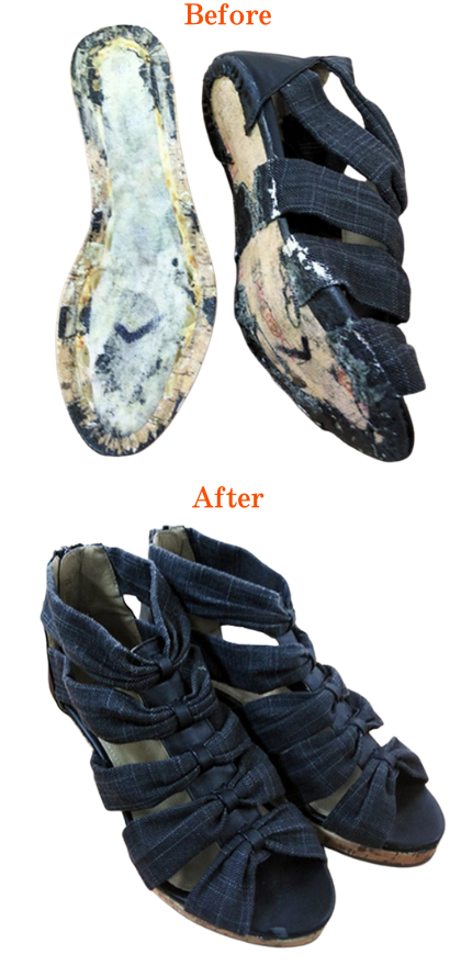 当店の靴修理ではサンダルの底自体が剥がれてしまったり、ストラップが切れたりしても修理可能